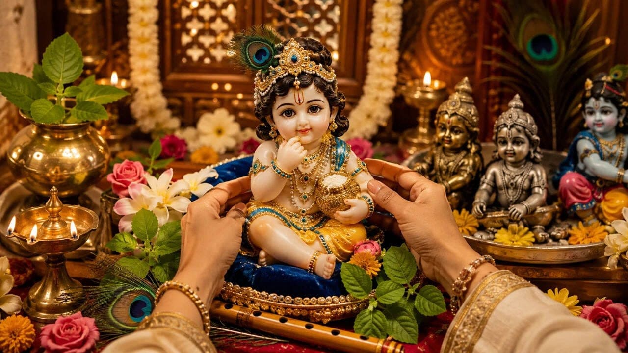 मंदिर में जन्माष्टमी मनाते भक्तगण